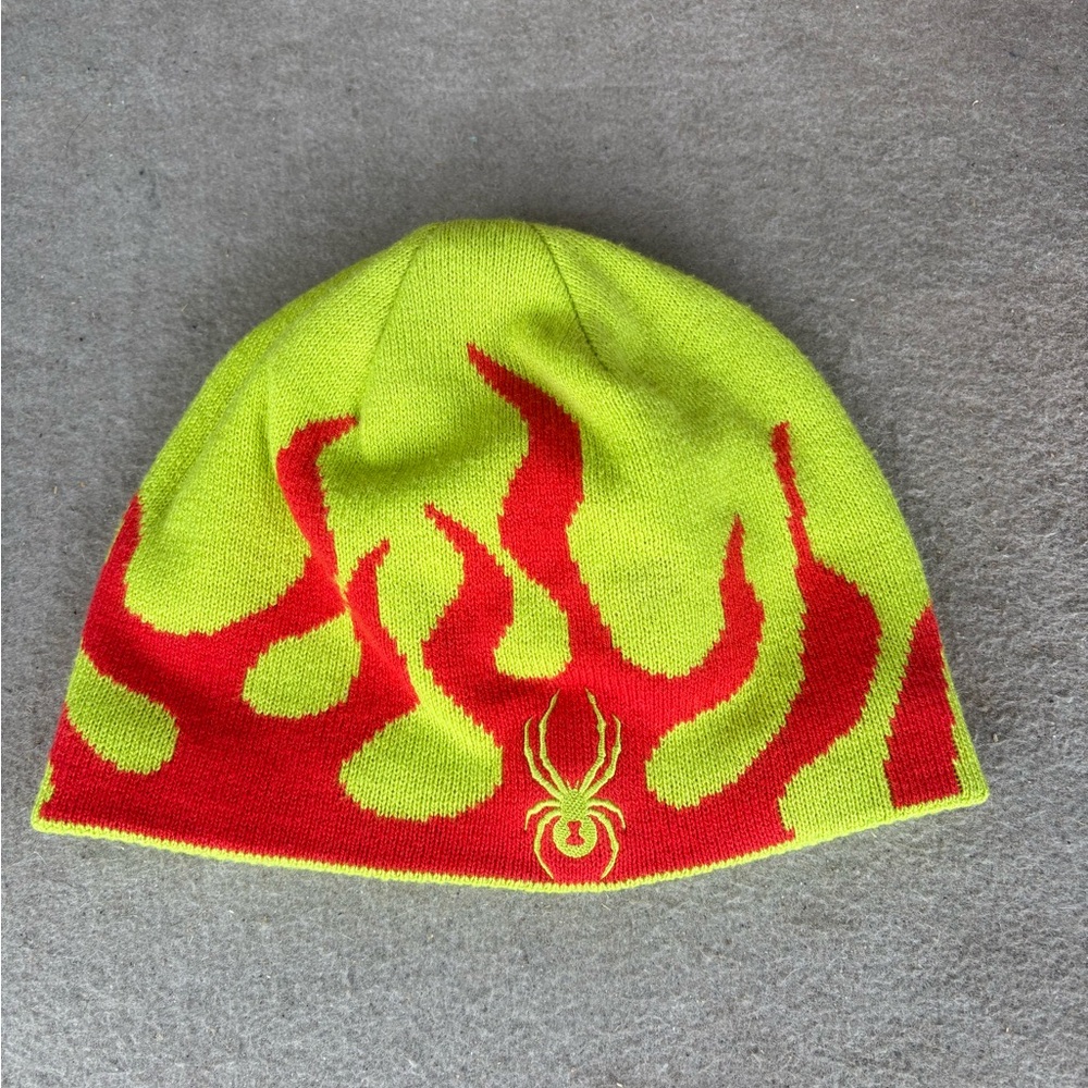 Spyder Green and Red Flame Beanie